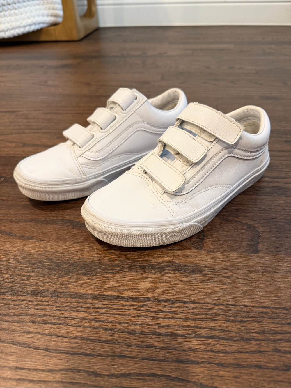 Vans Cream Velcro Three-Strap Low-Top Sneakers